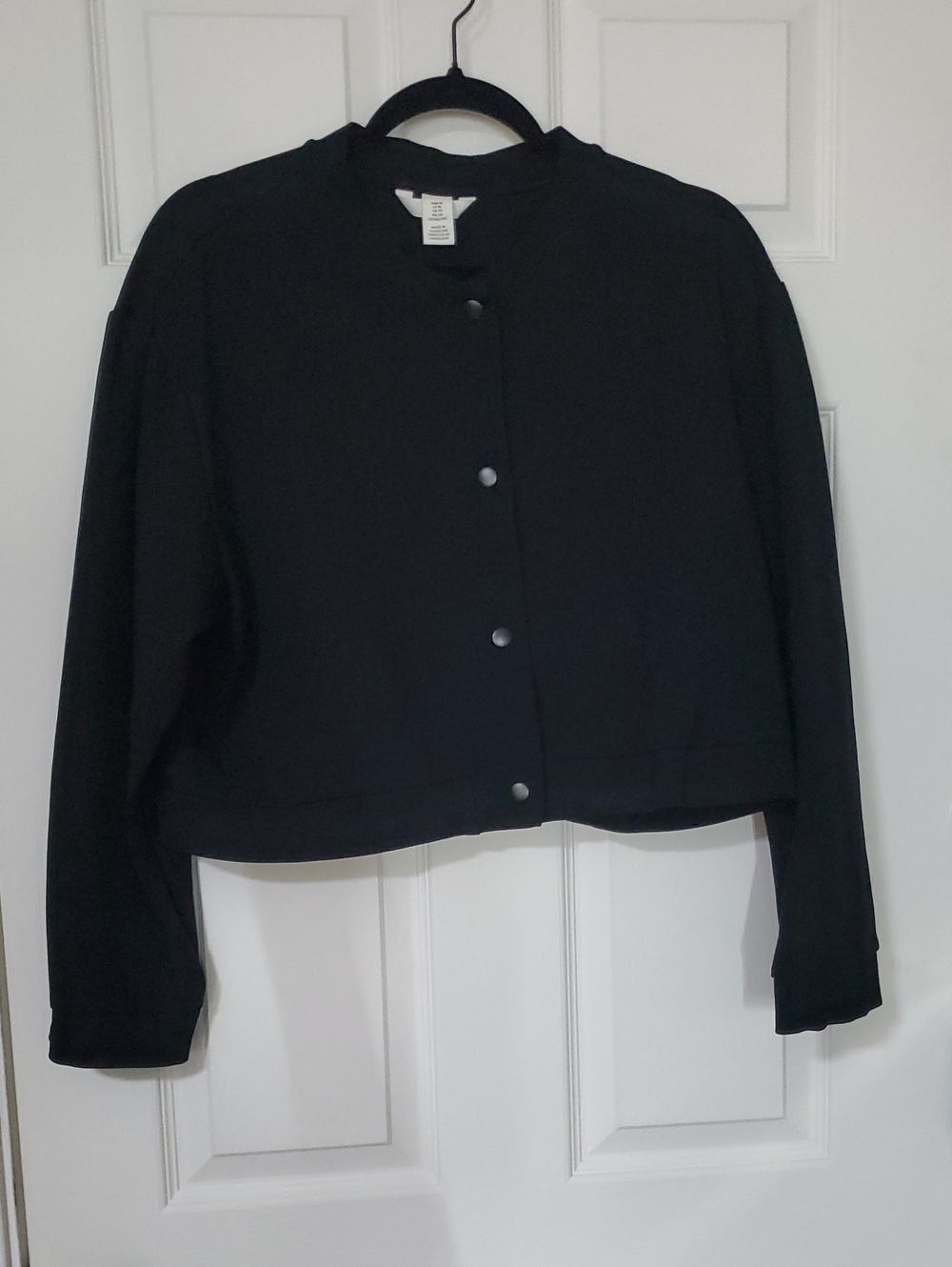 H&M Black Cropped Snap-Front Bomber Jacket